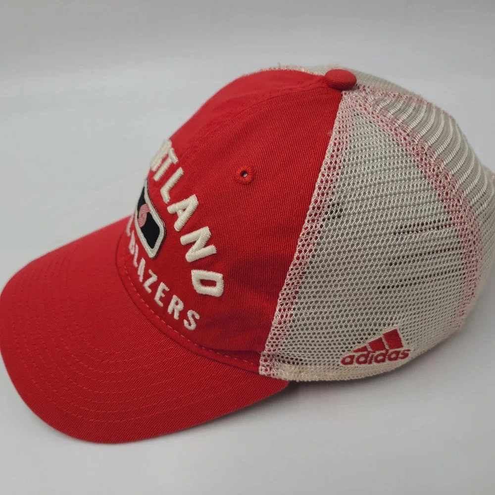 Portland Trail Blazers Hat Snapback Trucker Mesh Adidas Red White Beige NBA Men